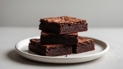 A delicious chocolate brownie, steamed and served on a plate, featuring a soft focus