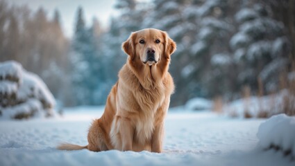 Golden Retriever Playing in Snowy Winter