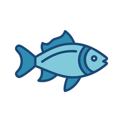 Stylized light blue fish on black background graphic