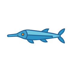 Obraz premium Cartoon Blue Paddlefish Illustration Isolated on Black Background