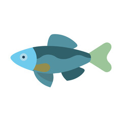 Simple illustration of a blue cartoon fish