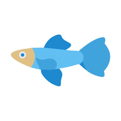 Isolated Flat Blue Fish Illustration on Black Background