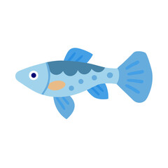 Cute blue cartoon fish on black background