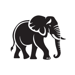 Black Color Elephant Silhouette Vector Illustration, Solid White Background. minimal vector design