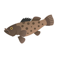 Stylized Brown Spotted Grouper Illustration on Black Background