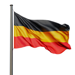 German flag waving gently in a breeze. The background should be transparent. The flag should be realistically depicted with subtle fabric texture and natural lighting. 