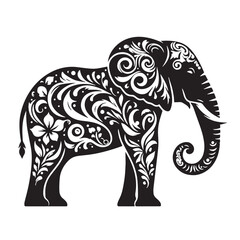 Black Color Elephant Silhouette Vector Illustration, Solid White Background. minimal vector design