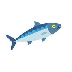 Flat illustration of a blue tuna fish on black