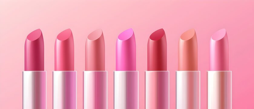 A row of six pink lipsticks