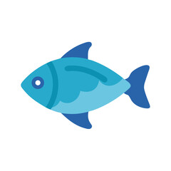 Flat blue fish icon on black background studio shot