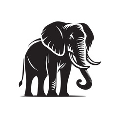 Black Color Elephant Silhouette Vector Illustration, Solid White Background. minimal vector design