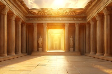 Ancient golden hall with light