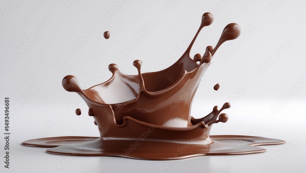Poster white background featuring an isolated splash of chocolate with clipping path