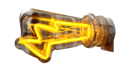 A glowing neon lightning bolt in electric yellow, symbolizing power and energy, set against white --ar 16:9 --v 7.0 --s 750