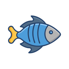 Cartoon Blue Fish on Black Isolated Background
