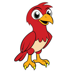 Cartoon red bird character presents a happy, joyful expression with white background
