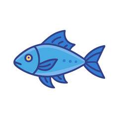 Cartoon blue fish with orange eye on black