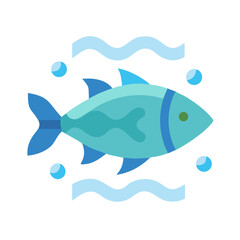 Blue fish icon with waves and bubbles