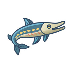 Illustration of a streamlined barracuda fish on black background