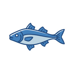 Stylized blue fish illustration on solid black background