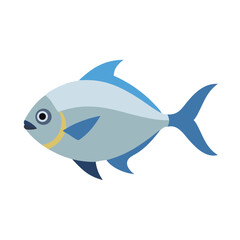 Blue fish flat vector illustration on black background