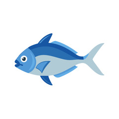 Simple flat design blue fish on black background