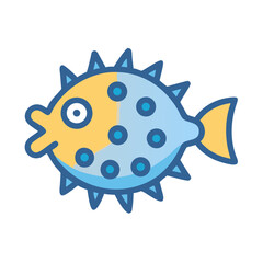 Cute cartoon pufferfish illustration on a black background © Sharuzzaman