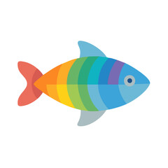 Rainbow Fish Flat Design Isolated on Black Background