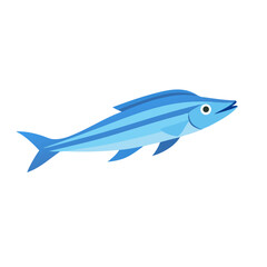 Simple blue striped fish illustration on black background