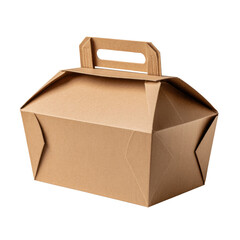 Plain brown cardboard takeout food carton container with handle for food packaging and delivery, recyclable eco-friendly paperboard box for take-home meals