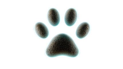 A glowing neon paw print icon in soft teal tones, symbolizing pets and companionship, isolated on white --ar 16:9 --v 7.0 --s 750