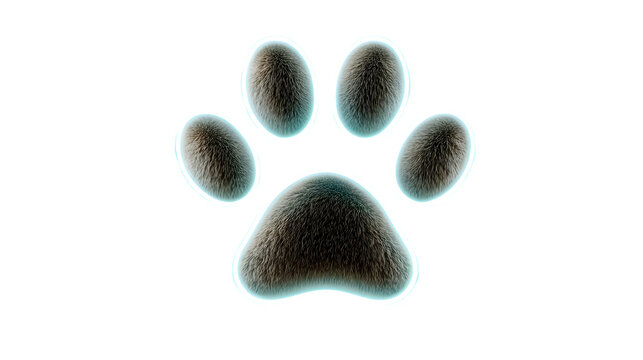 A glowing neon paw print icon in soft teal tones, symbolizing pets and companionship, isolated on white --ar 16:9 --v 7.0 --s 750