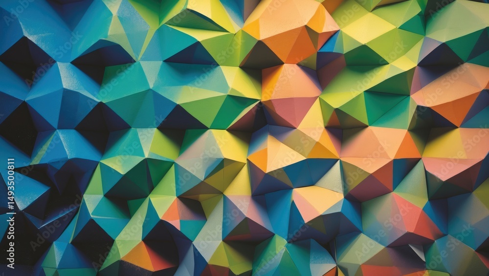 Poster abstract design featuring colorful geometric patterns in halftones with a retro touch.