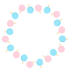 わたあめ イラスト 円フレーム ピンク ブルー 夏祭り 食べ物 縁日