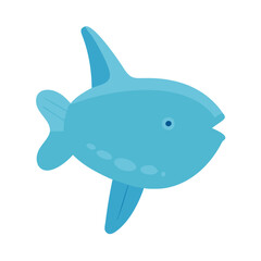 Cartoon Blue Ocean Sunfish on Black Background