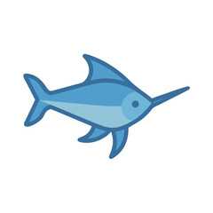 Stylized cartoon swordfish against a black background