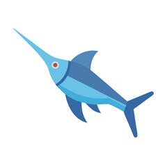 Stylized blue swordfish on black background in flat design