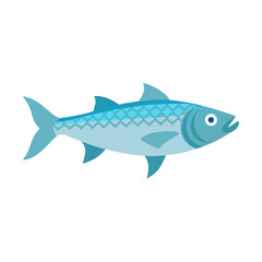 Minimalist illustration of a single blue stylized fish
