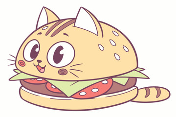 Burger Cat – Funny Cute Vector Illustration