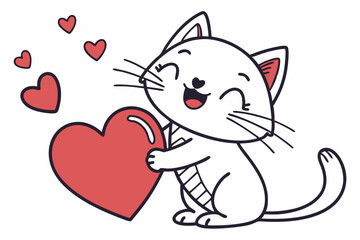 Cat with Heart – Cute Valentine Vector Illustration