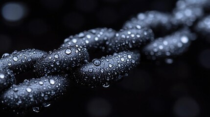 Chain links covered in water droplets