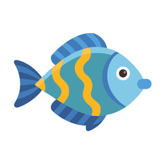 Cartoon flat illustration of tropical blue striped fish