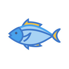 Isolated blue and yellow fish icon on black