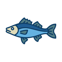 Flat style illustration of a single blue fish