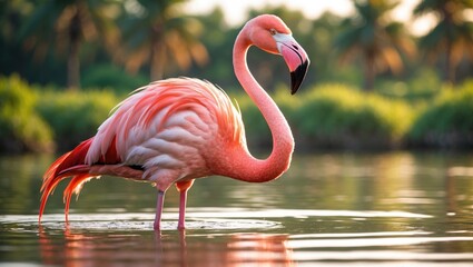 Obraz premium In their natural habitat: pink flamingo and greater flamingo