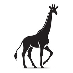 Fototapeta premium Black Color Giraffe Silhouette Vector Illustration, Solid White Background. minimal vector design