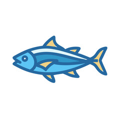 Stylized blue and yellow tuna fish illustration on black
