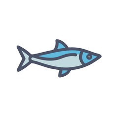 Stylized blue fish graphic illustration on a black background