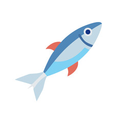 Flat vector blue fish illustration with black background