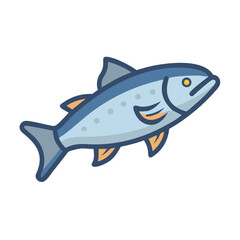 Fototapeta premium Blue fish illustration on black background with outlined graphic